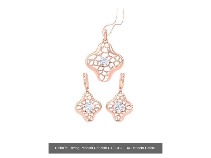 35 Solitaire Earring Pendant Set 3dm STL OBJ Details Collection _34