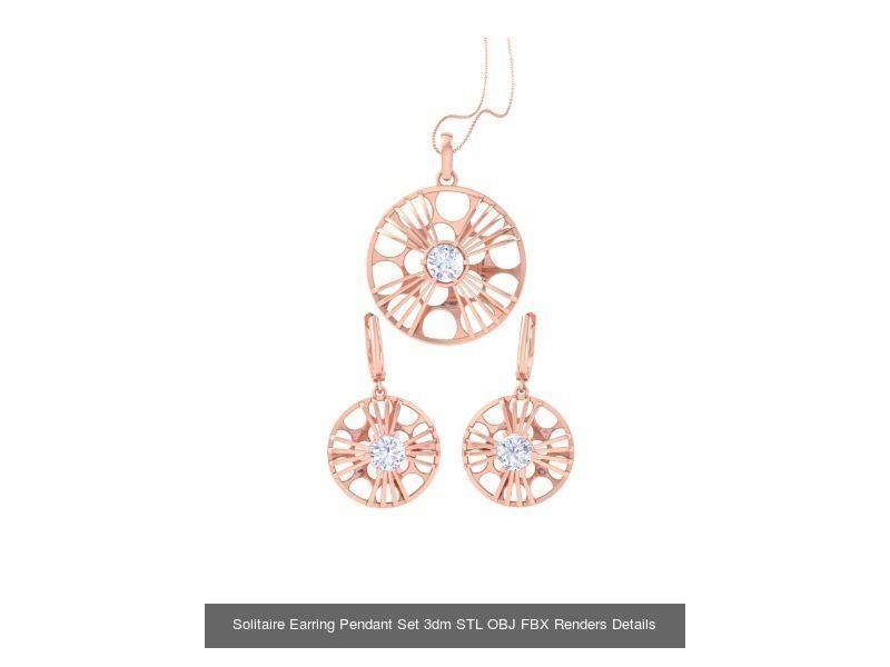 35 Solitaire Earring Pendant Set 3dm STL OBJ Details Collection _19