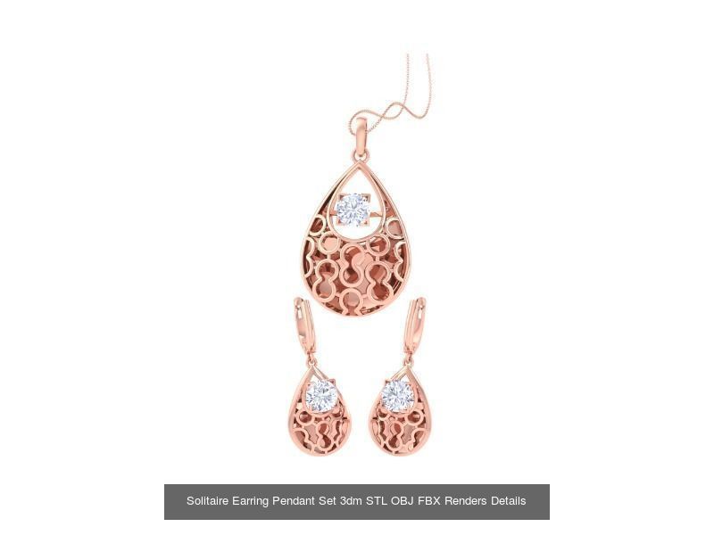 35 Solitaire Earring Pendant Set 3dm STL OBJ Details Collection _6