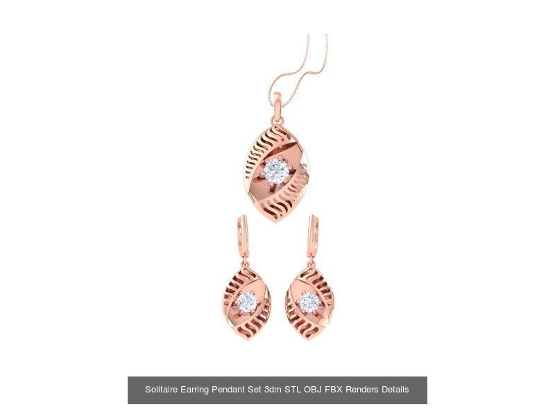 35 Solitaire Earring Pendant Set 3dm STL OBJ Details Collection _36