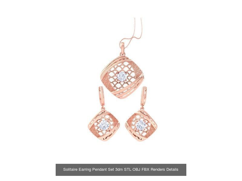 35 Solitaire Earring Pendant Set 3dm STL OBJ Details Collection _39