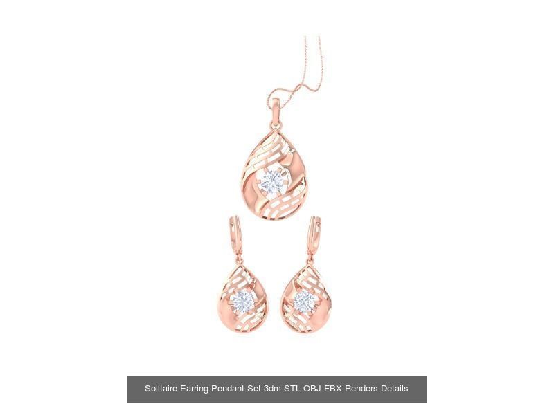 35 Solitaire Earring Pendant Set 3dm STL OBJ Details Collection _25