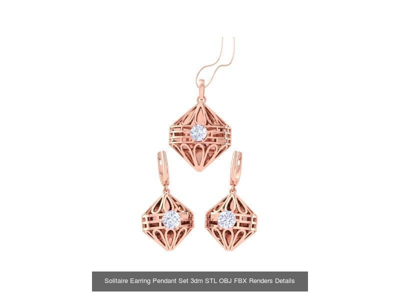 35 Solitaire Earring Pendant Set 3dm STL OBJ Details Collection _32