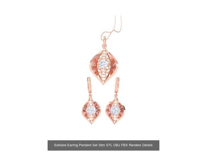 35 Solitaire Earring Pendant Set 3dm STL OBJ Details Collection _31