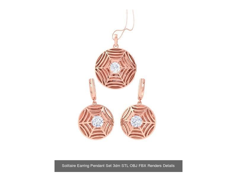 35 Solitaire Earring Pendant Set 3dm STL OBJ Details Collection _16
