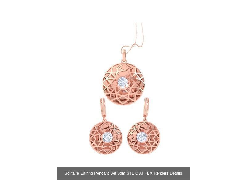 35 Solitaire Earring Pendant Set 3dm STL OBJ Details Collection _8