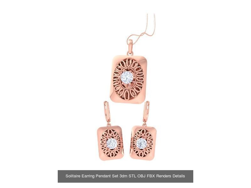 35 Solitaire Earring Pendant Set 3dm STL OBJ Details Collection _5