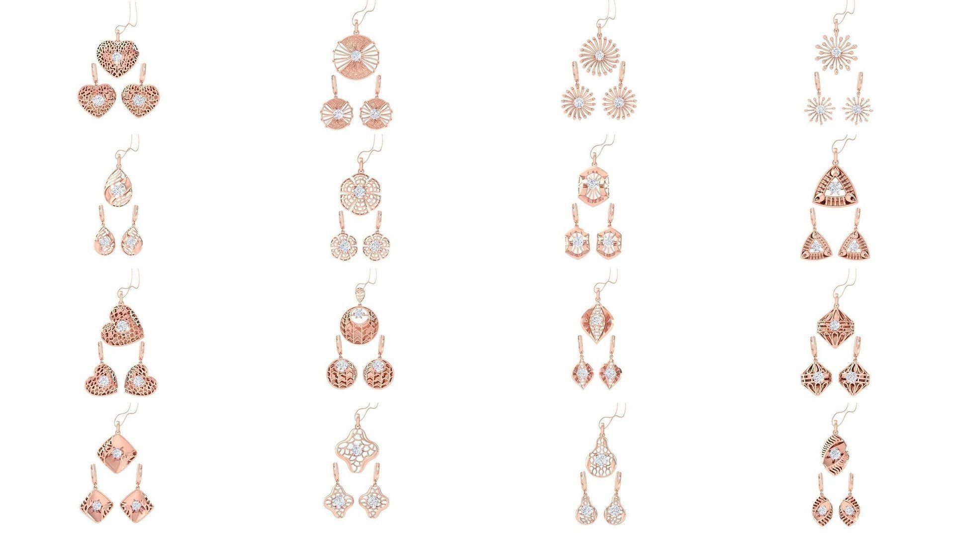 35 Solitaire Earring Pendant Set 3dm STL OBJ Details Collection _1