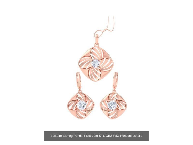 35 Solitaire Earring Pendant Set 3dm STL OBJ Details Collection _11