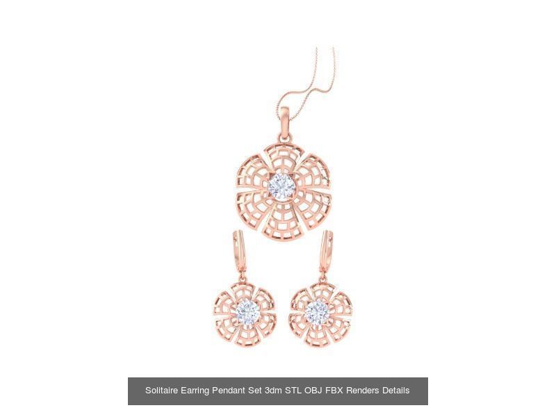 35 Solitaire Earring Pendant Set 3dm STL OBJ Details Collection _26