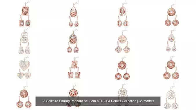 35 Solitaire Earring Pendant Set 3dm STL OBJ Details Collection 35 Solitaire Earring Pendant Set 3dm STL OBJ Details Collection