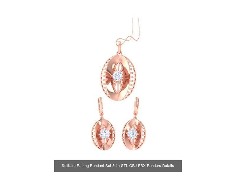 35 Solitaire Earring Pendant Set 3dm STL OBJ Details Collection _7
