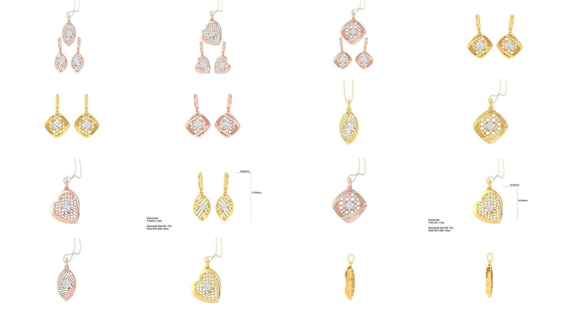 35 Solitaire Earring Pendant Set 3dm STL OBJ Details Collection _3