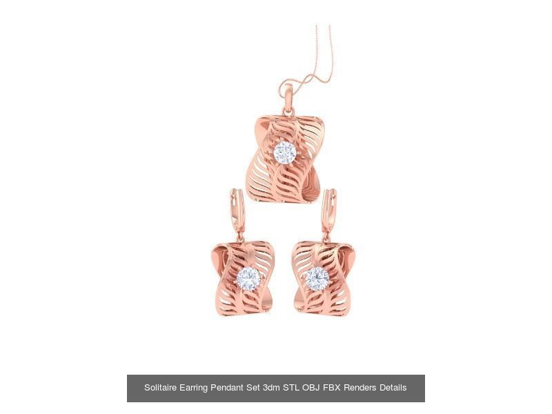 35 Solitaire Earring Pendant Set 3dm STL OBJ Details Collection _14