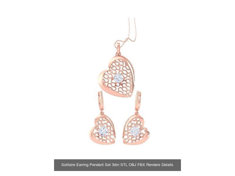35 Solitaire Earring Pendant Set 3dm STL OBJ Details Collection _38
