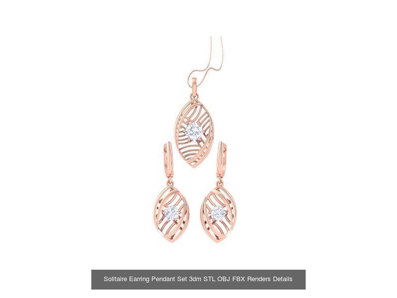35 Solitaire Earring Pendant Set 3dm STL OBJ Details Collection _37