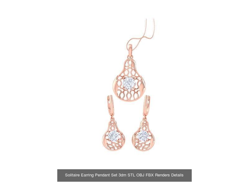 35 Solitaire Earring Pendant Set 3dm STL OBJ Details Collection _35