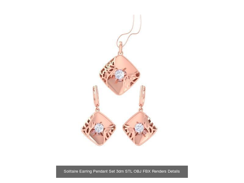 35 Solitaire Earring Pendant Set 3dm STL OBJ Details Collection _33