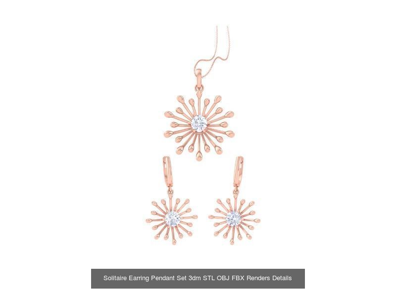 35 Solitaire Earring Pendant Set 3dm STL OBJ Details Collection _24