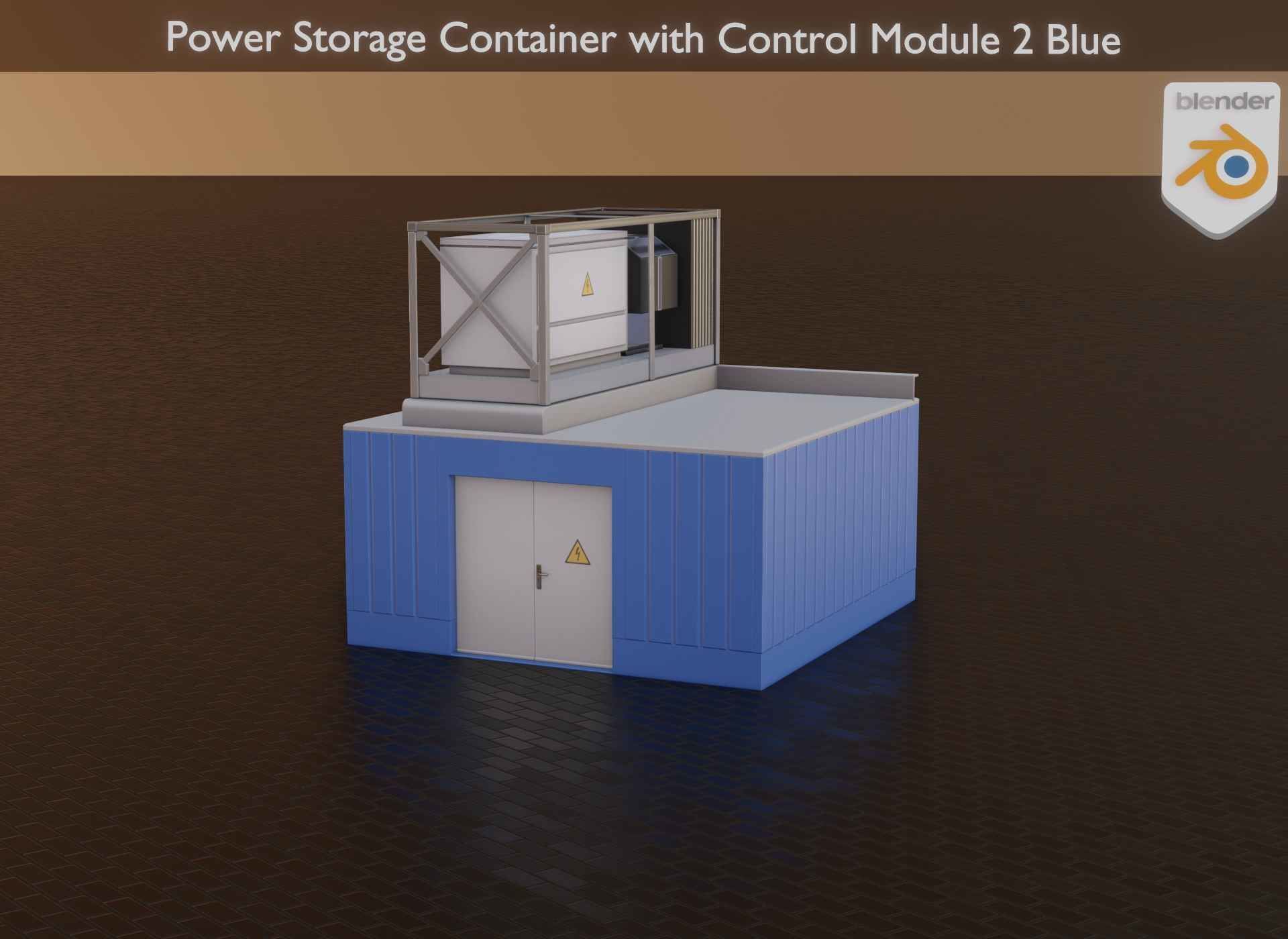 Power Storage Container with Control Module 2 Blue Low-poly 3D model_32