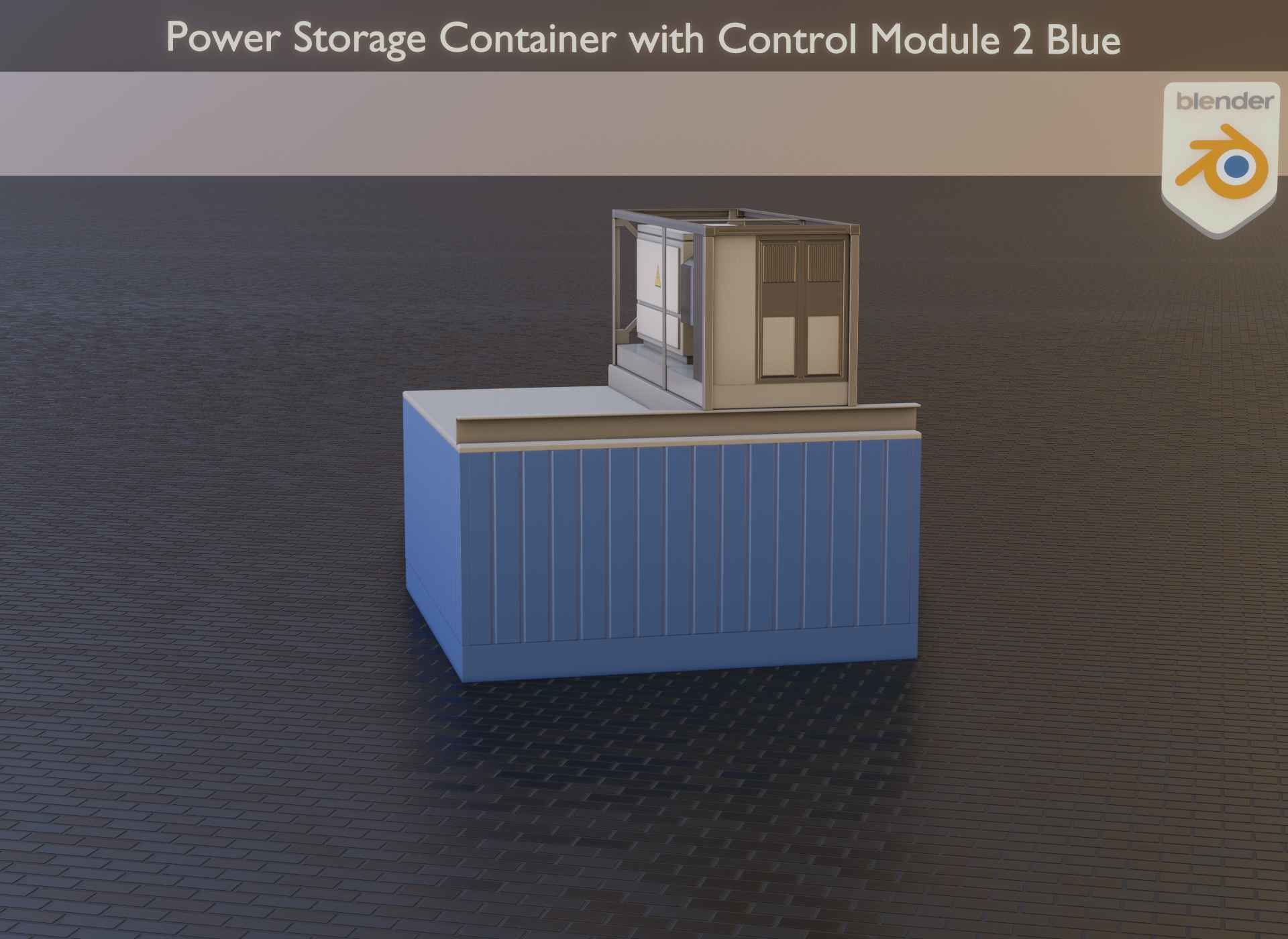 Power Storage Container with Control Module 2 Blue Low-poly 3D model_50