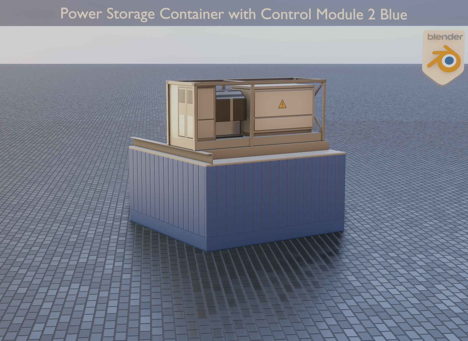 Power Storage Container with Control Module 2 Blue Low-poly 3D model_38