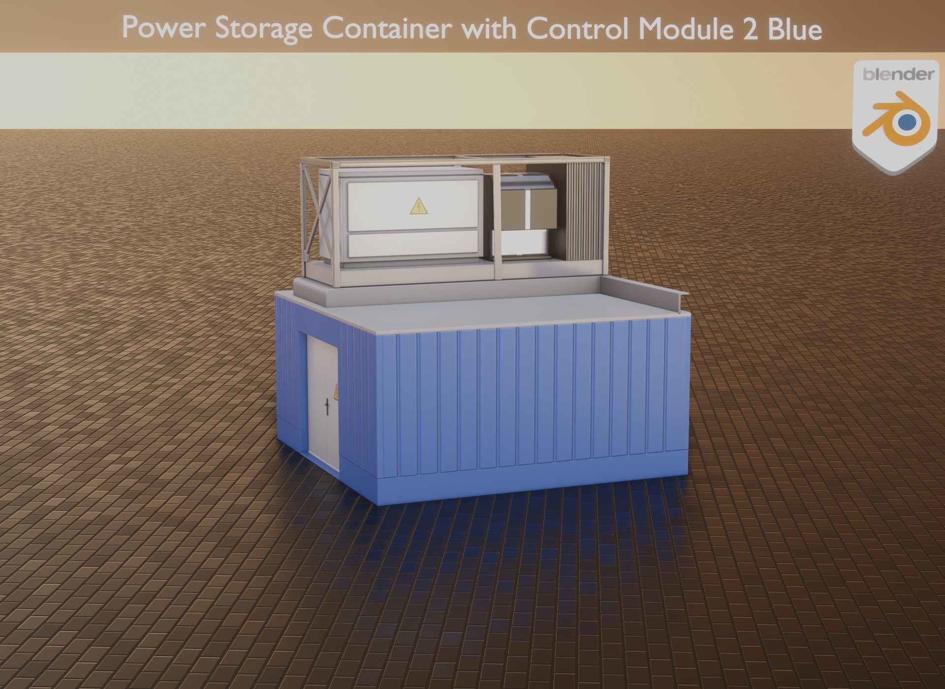 Power Storage Container with Control Module 2 Blue Low-poly 3D model_9