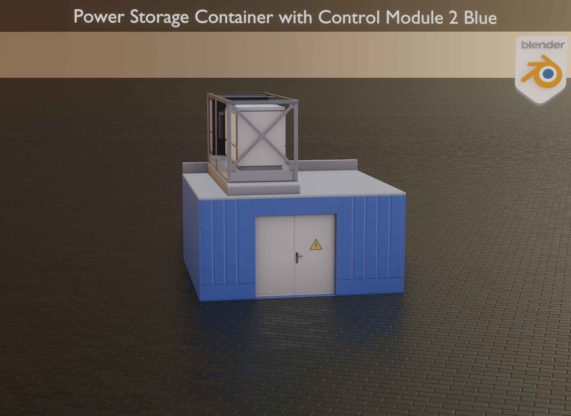 Power Storage Container with Control Module 2 Blue Low-poly 3D model_26