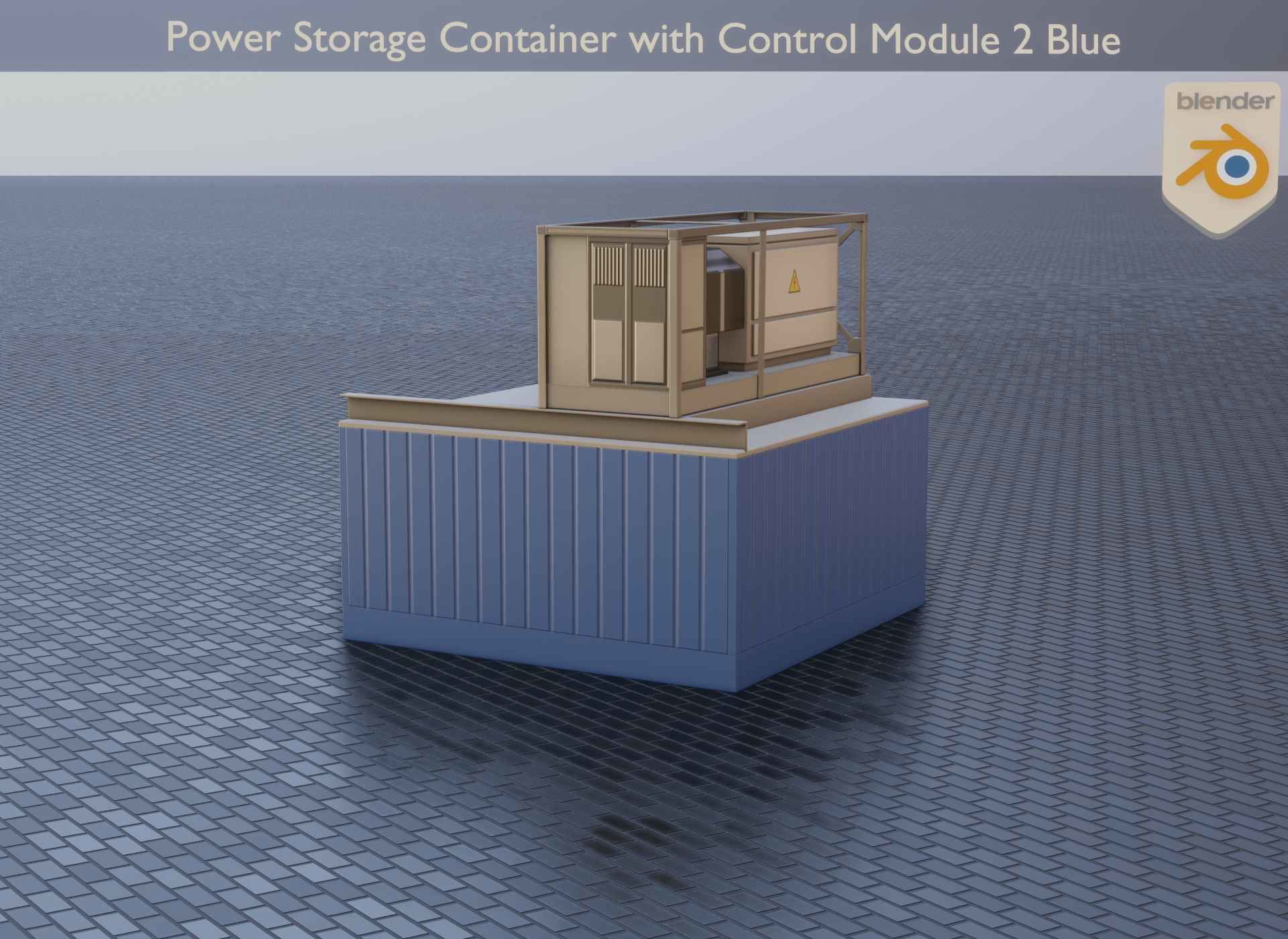 Power Storage Container with Control Module 2 Blue Low-poly 3D model_34