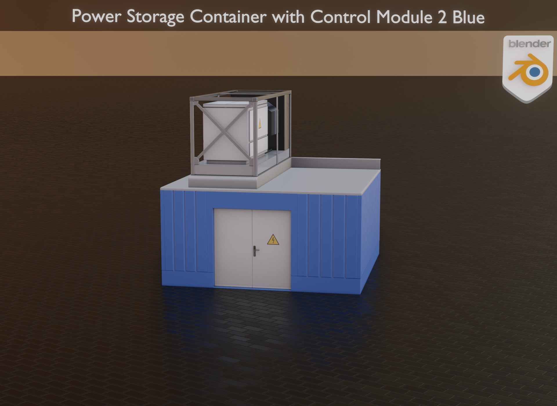 Power Storage Container with Control Module 2 Blue Low-poly 3D model_29