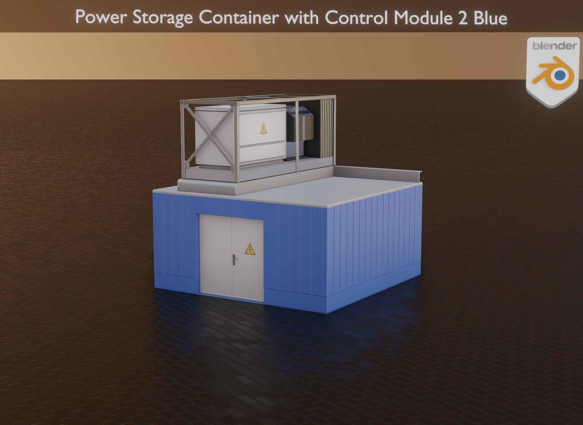 Power Storage Container with Control Module 2 Blue Low-poly 3D model_33