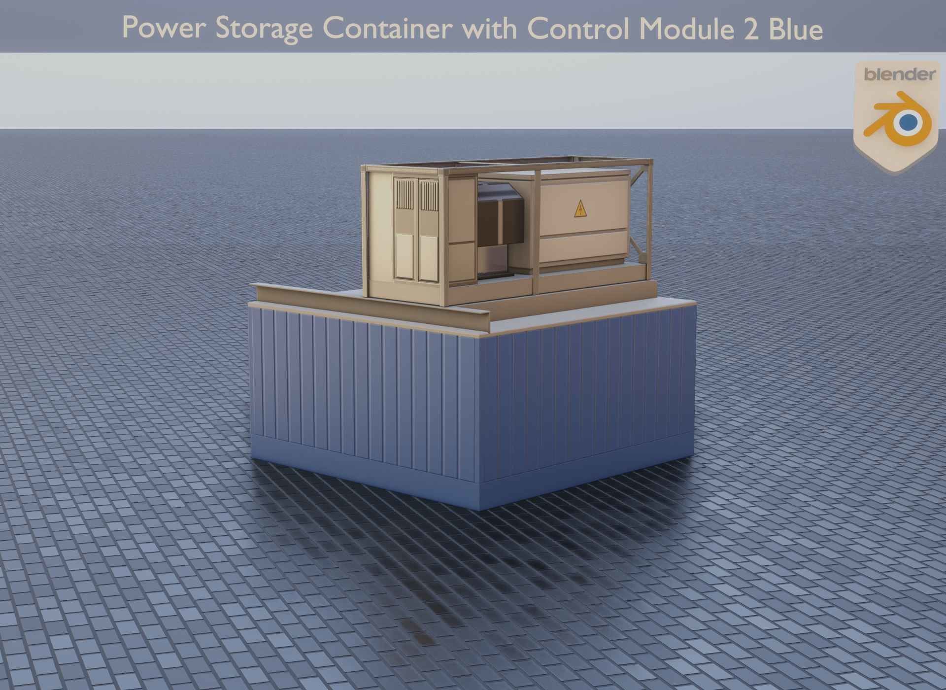 Power Storage Container with Control Module 2 Blue Low-poly 3D model_36