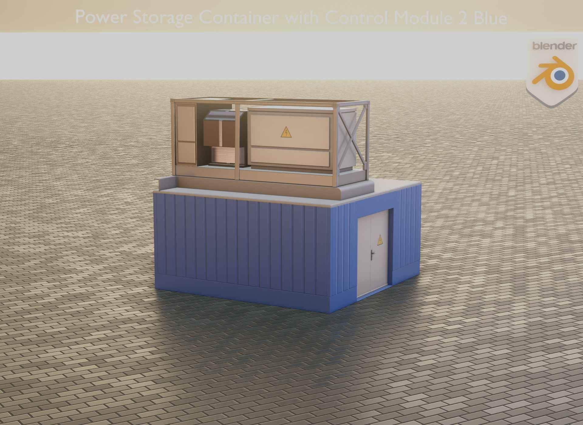 Power Storage Container with Control Module 2 Blue Low-poly 3D model_48