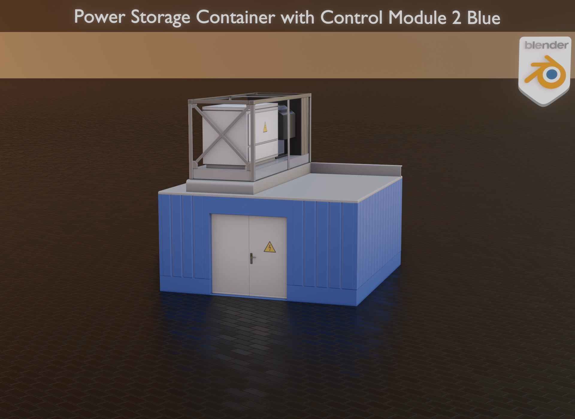 Power Storage Container with Control Module 2 Blue Low-poly 3D model_31