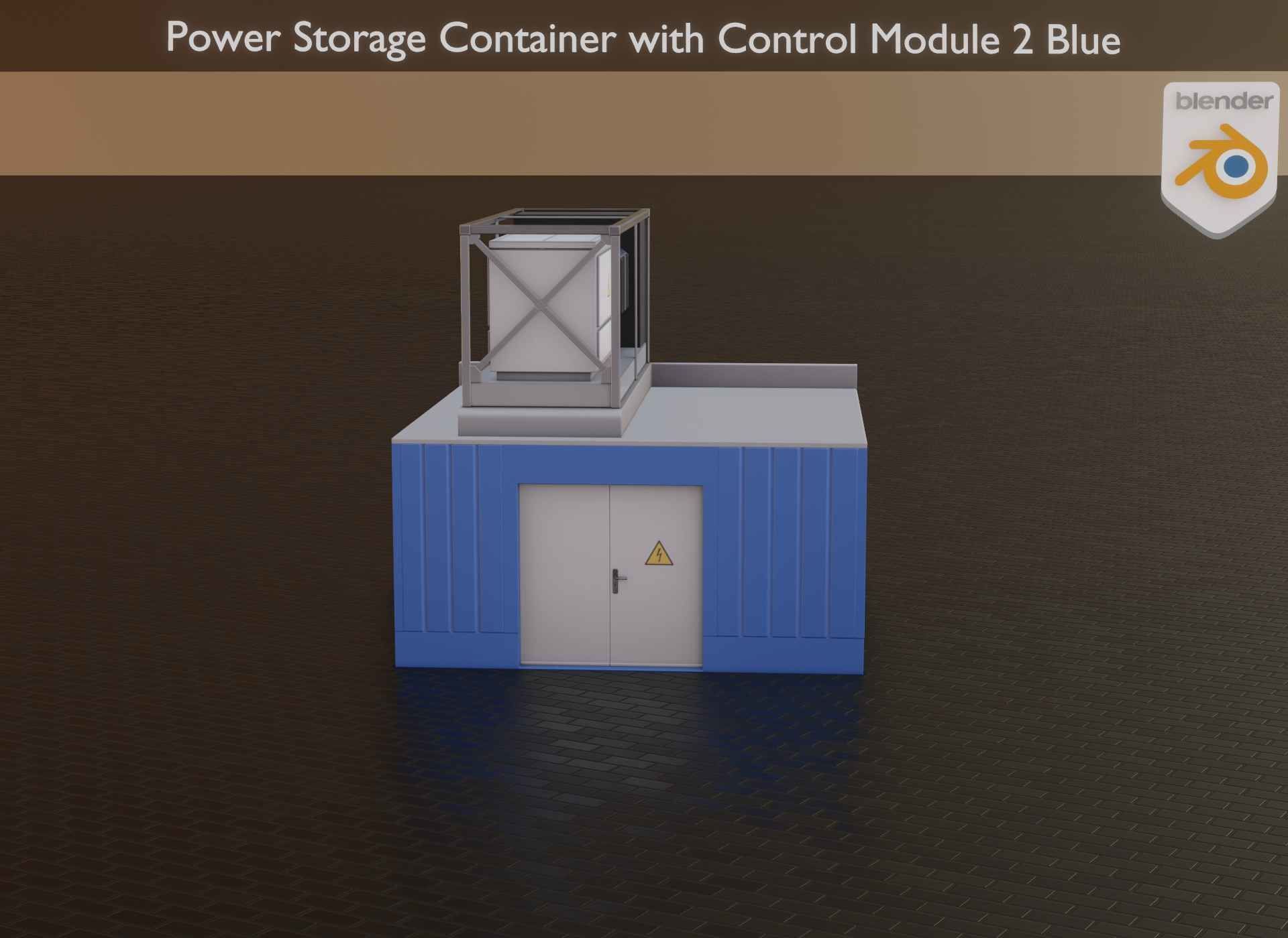 Power Storage Container with Control Module 2 Blue Low-poly 3D model_28