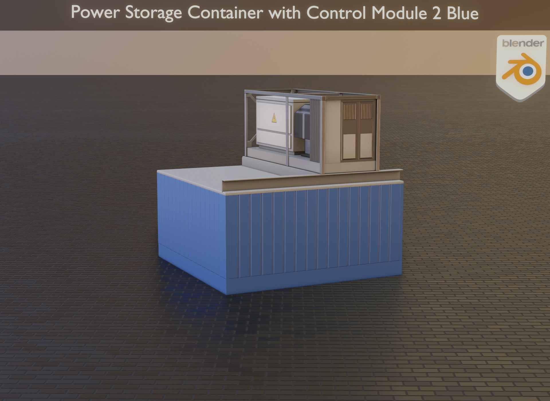 Power Storage Container with Control Module 2 Blue Low-poly 3D model_8