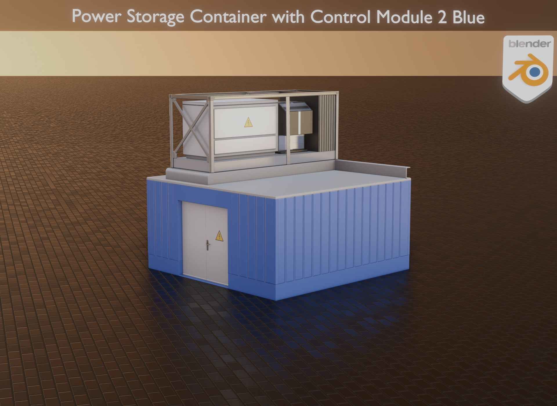 Power Storage Container with Control Module 2 Blue Low-poly 3D model_60