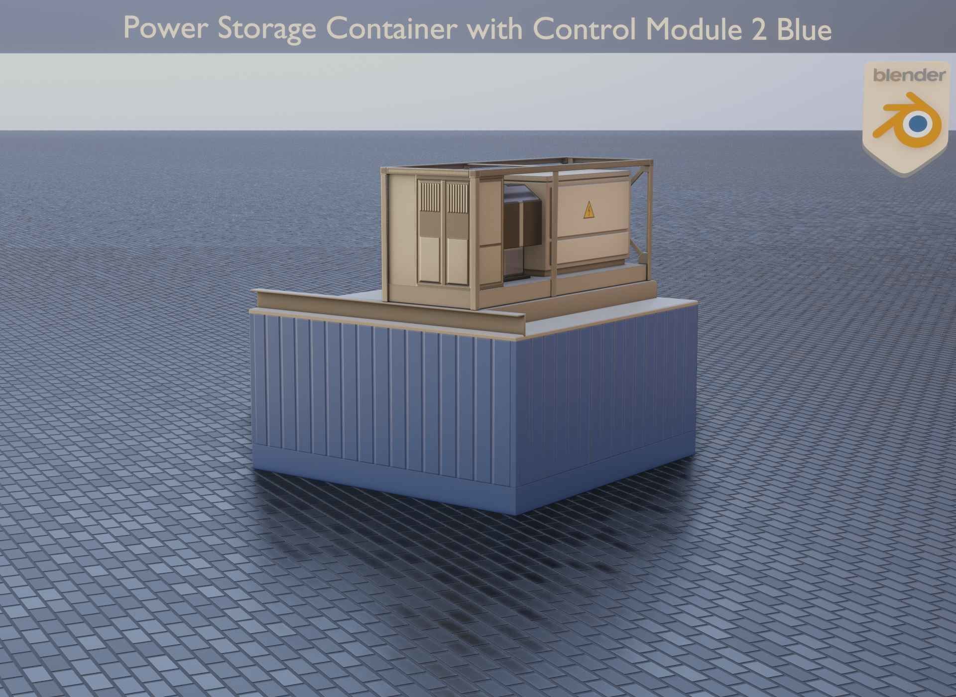 Power Storage Container with Control Module 2 Blue Low-poly 3D model_35
