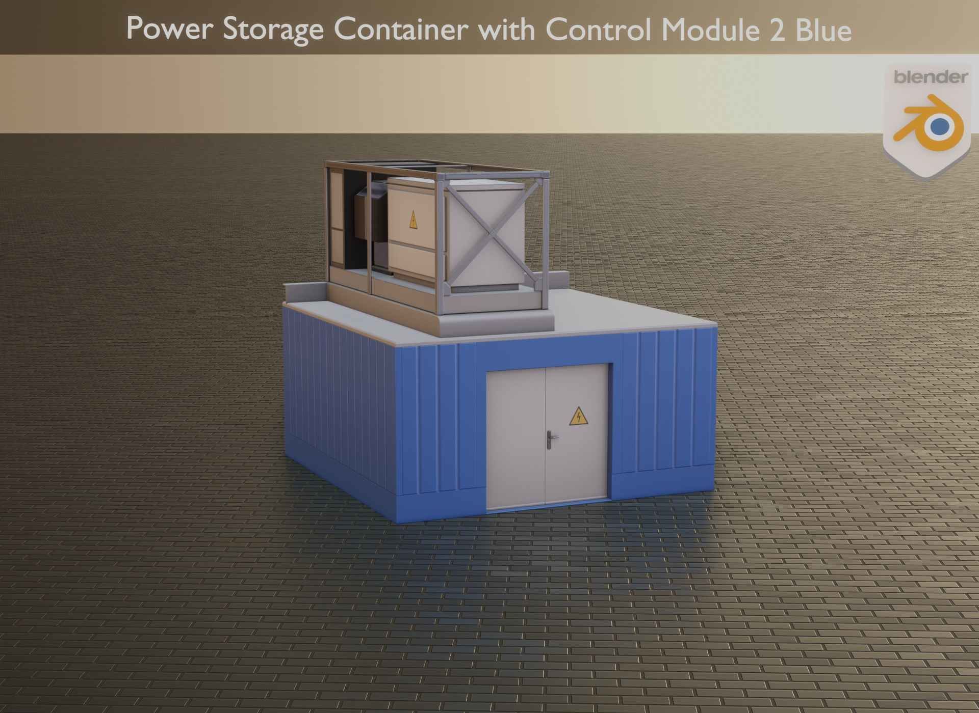 Power Storage Container with Control Module 2 Blue Low-poly 3D model_24