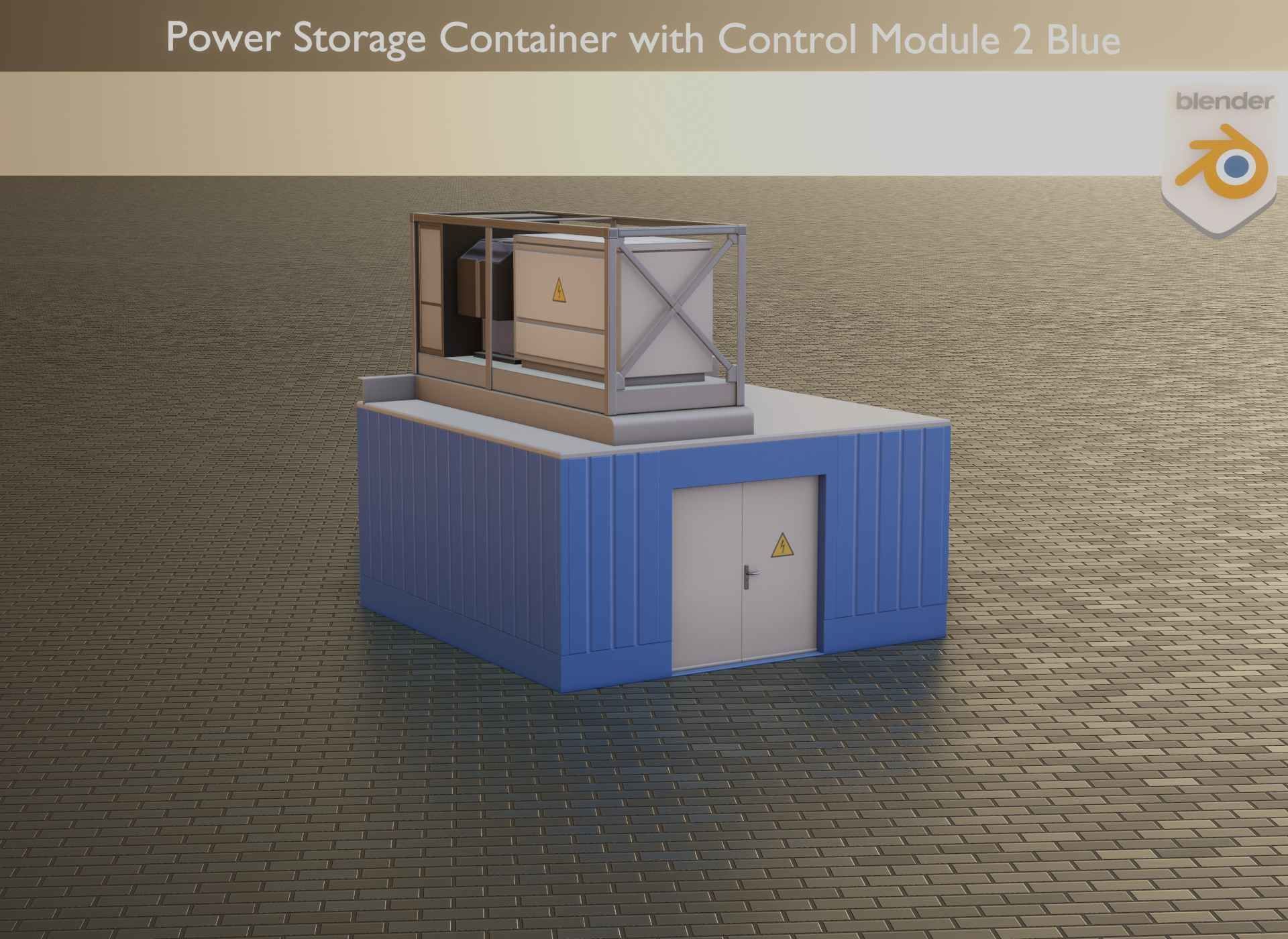 Power Storage Container with Control Module 2 Blue Low-poly 3D model_23