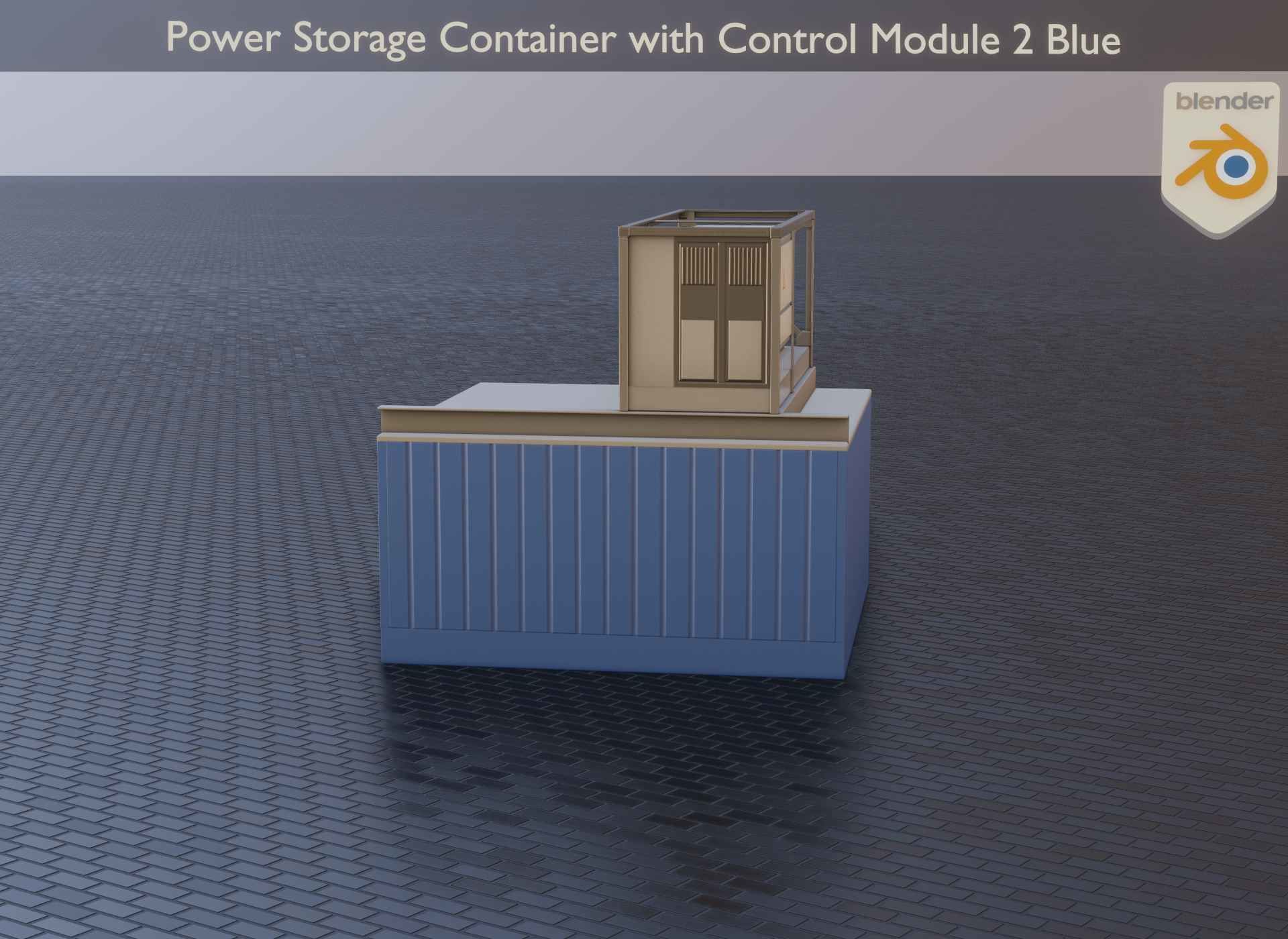 Power Storage Container with Control Module 2 Blue Low-poly 3D model_54