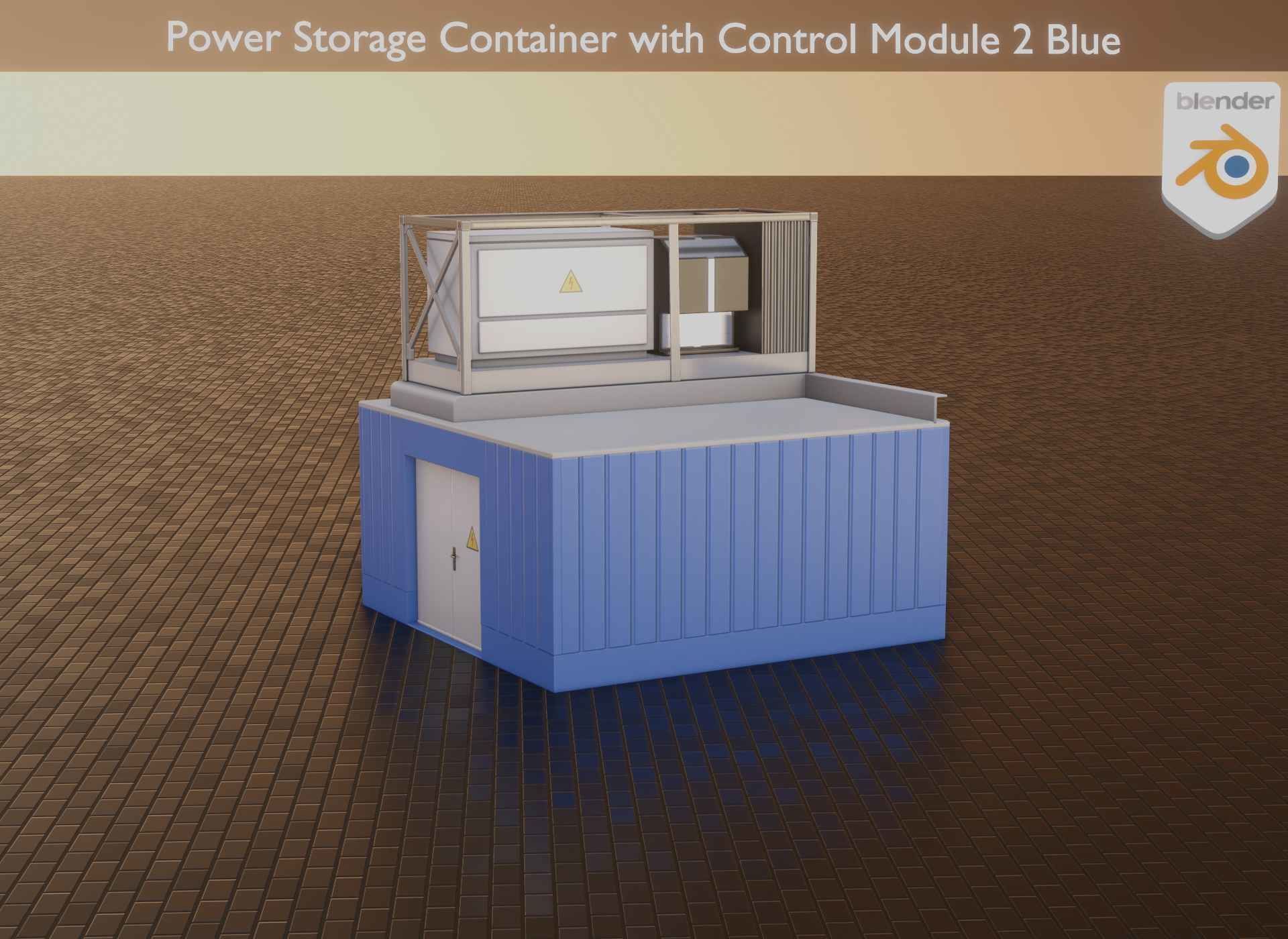 Power Storage Container with Control Module 2 Blue Low-poly 3D model_62