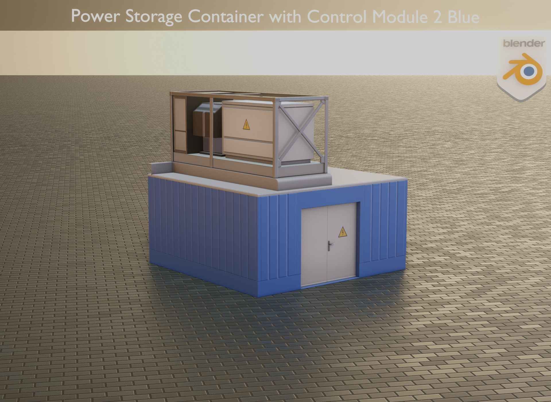 Power Storage Container with Control Module 2 Blue Low-poly 3D model_22