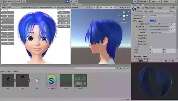 Hair 3D Model Zepeto Unity Prefab 64