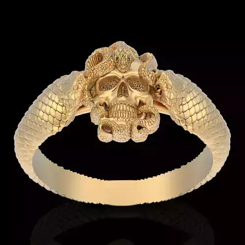 Skull snake ring silver gold printable jewelry 3D model