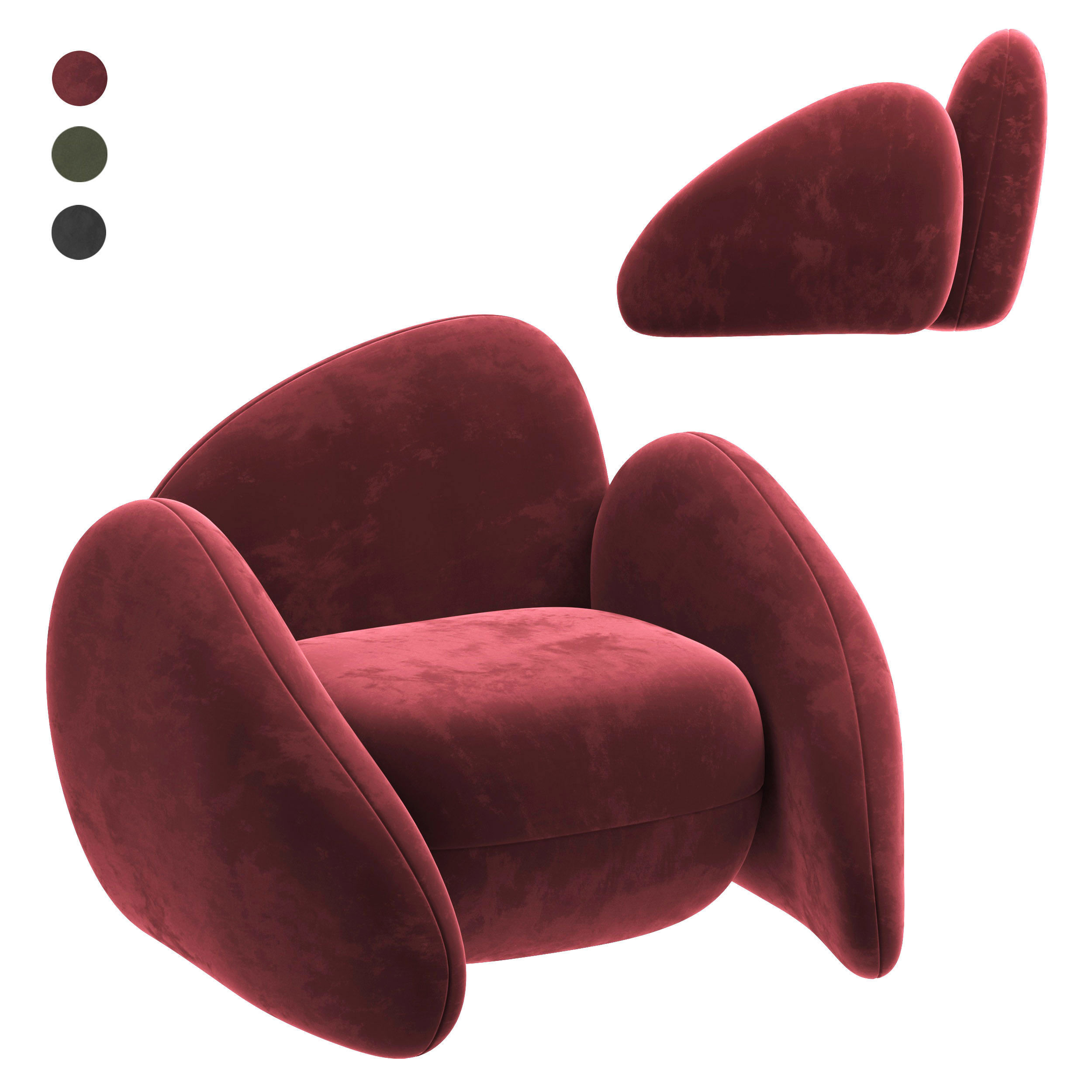 chair lounge velvet 3D model_2
