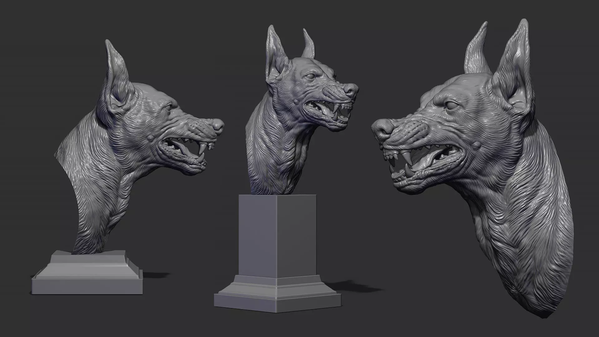 Doberman head grin 3D print model