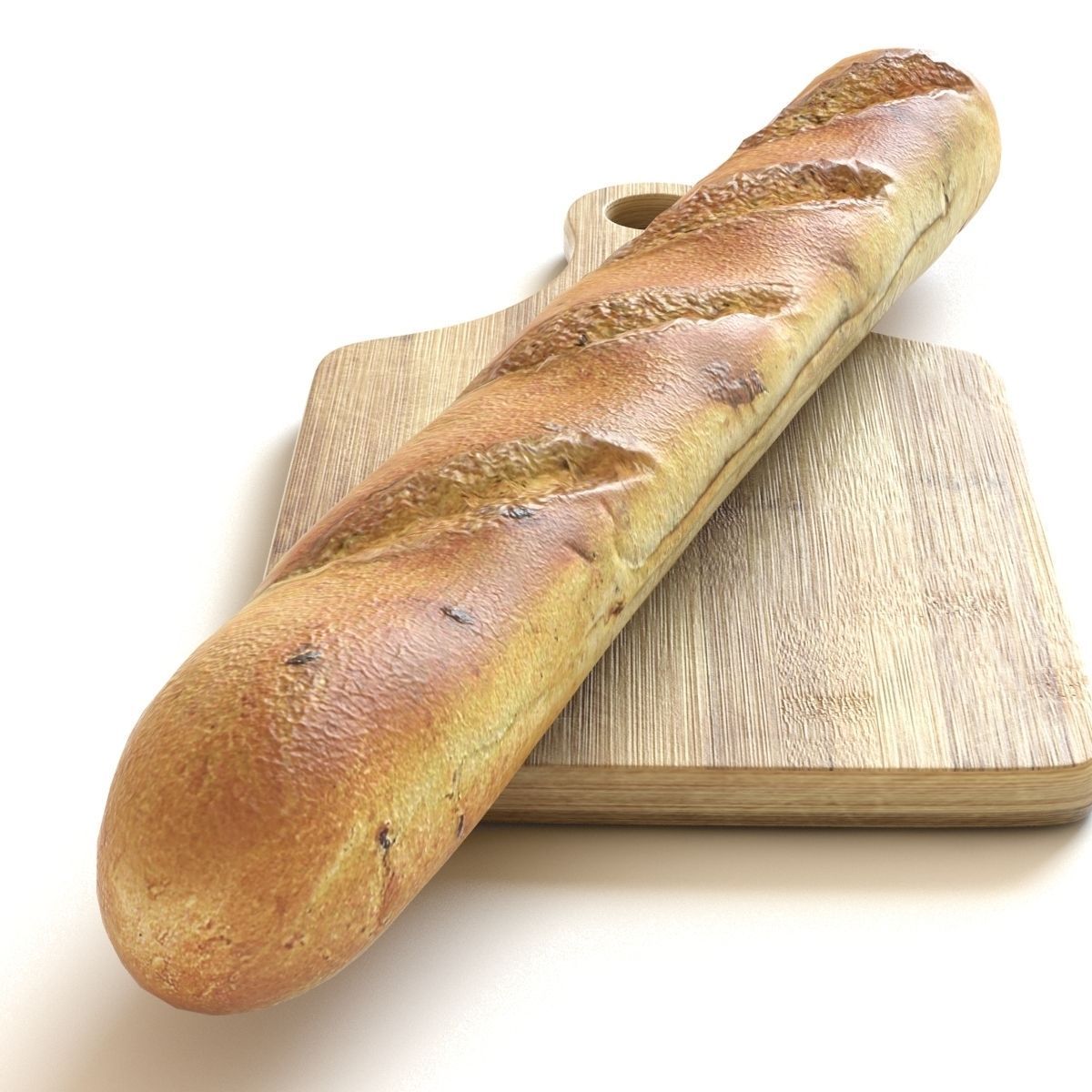 Baguette Lowpoly french bread on cutting board Low-poly 3D model_4