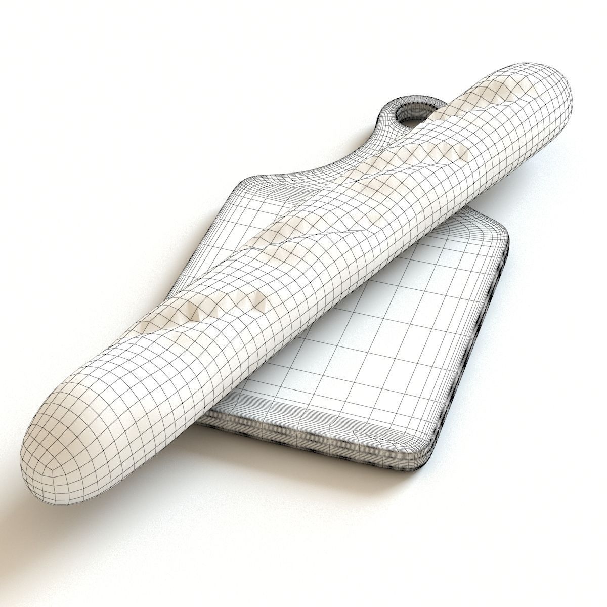 Baguette Lowpoly french bread on cutting board Low-poly 3D model_1