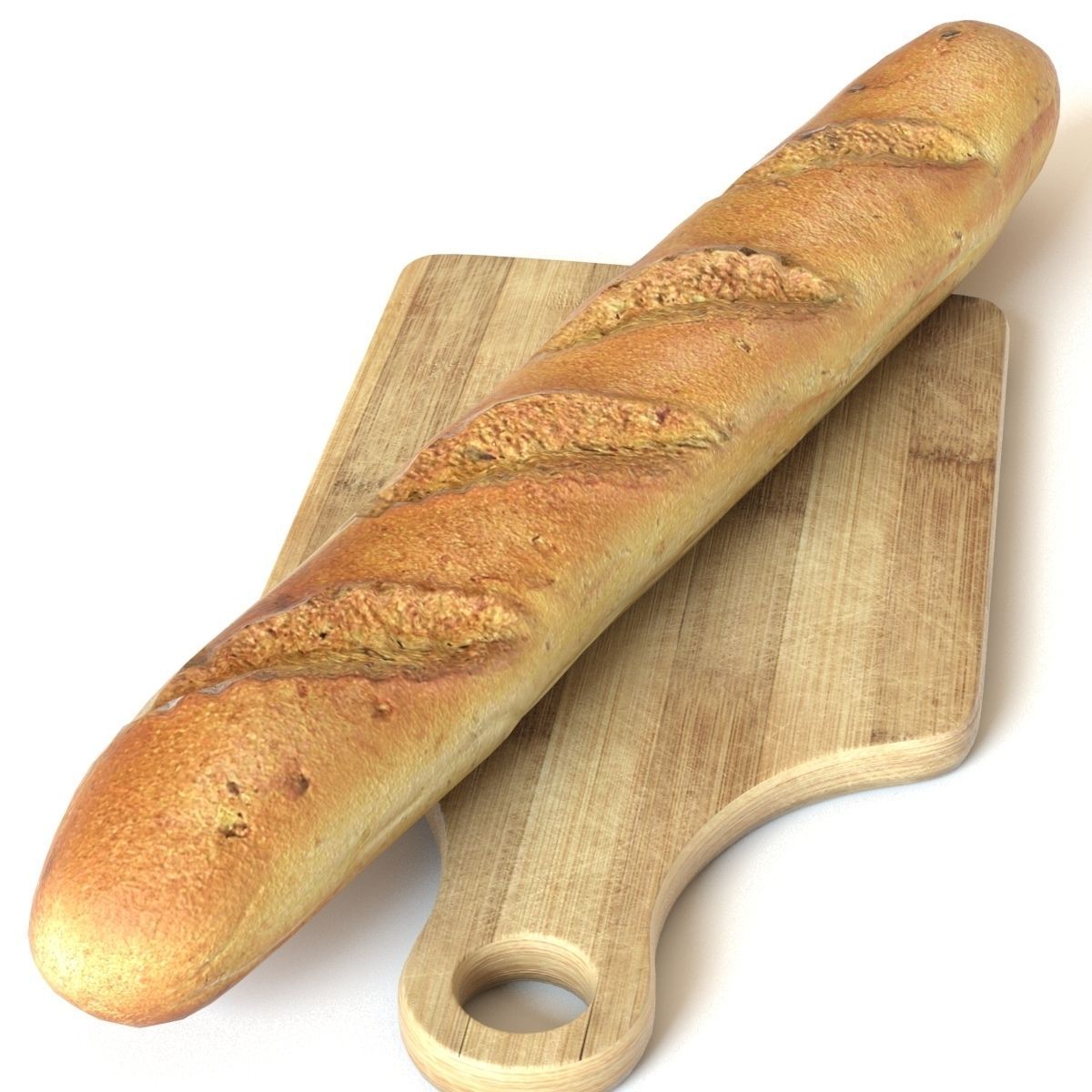 Baguette Lowpoly french bread on cutting board Low-poly 3D model_3